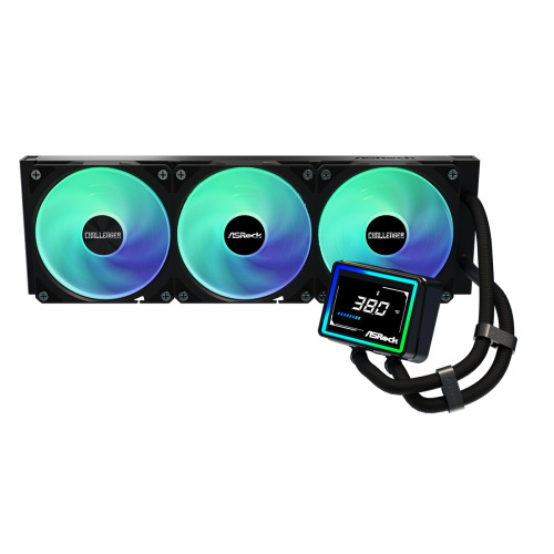 SISTEMA DE REFRIGERACION ASROCK PARA CPU CHALLENGER 360 DIGITAL,1851/1700/AM5/AM4,3X120MM,ARGB,LCD,NEGRO